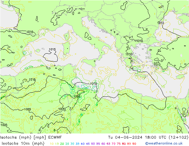 Isotachen (mph) ECMWF di 04.06.2024 18 UTC