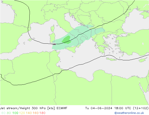 Straalstroom ECMWF di 04.06.2024 18 UTC