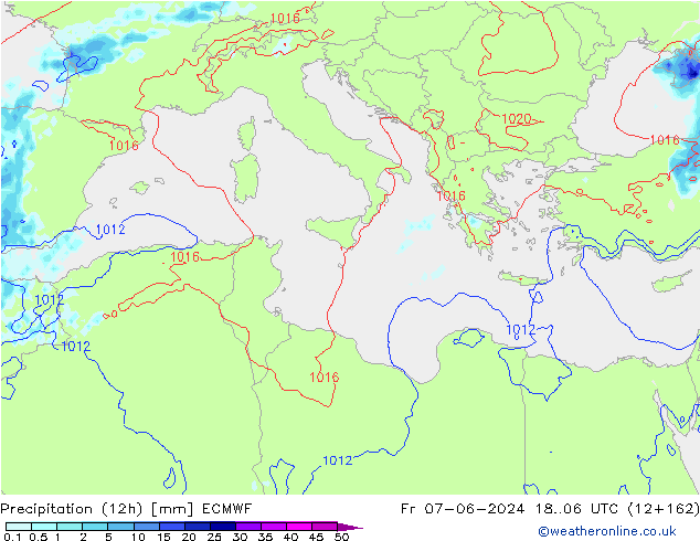 Precipitation (12h) ECMWF Fr 07.06.2024 06 UTC