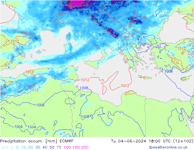 Précipitation accum. ECMWF mar 04.06.2024 18 UTC