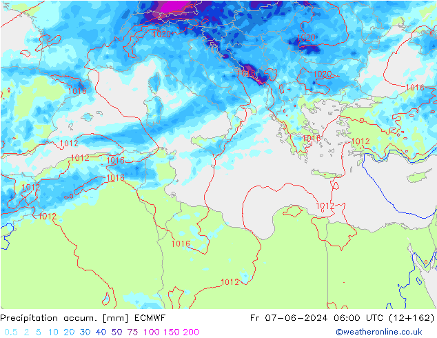 Precipitation accum. ECMWF Fr 07.06.2024 06 UTC