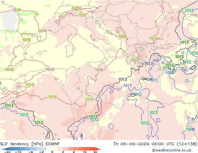 SLP tendency ECMWF Qui 06.06.2024 06 UTC