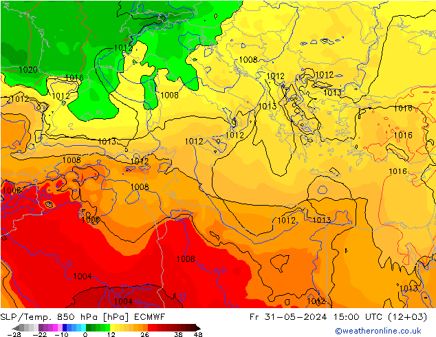 SLP/Temp. 850 hPa ECMWF pt. 31.05.2024 15 UTC