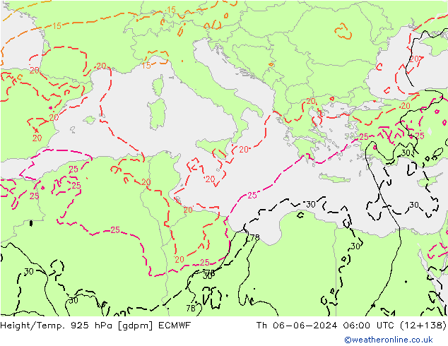 Height/Temp. 925 hPa ECMWF Th 06.06.2024 06 UTC