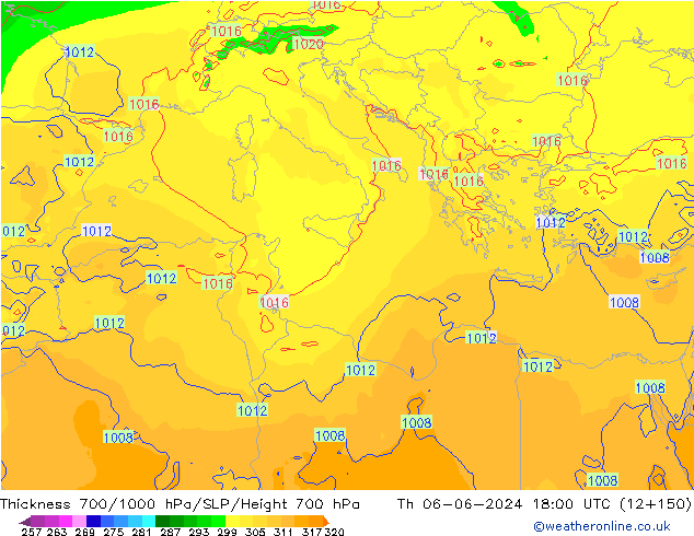 Thck 700-1000 hPa ECMWF Čt 06.06.2024 18 UTC