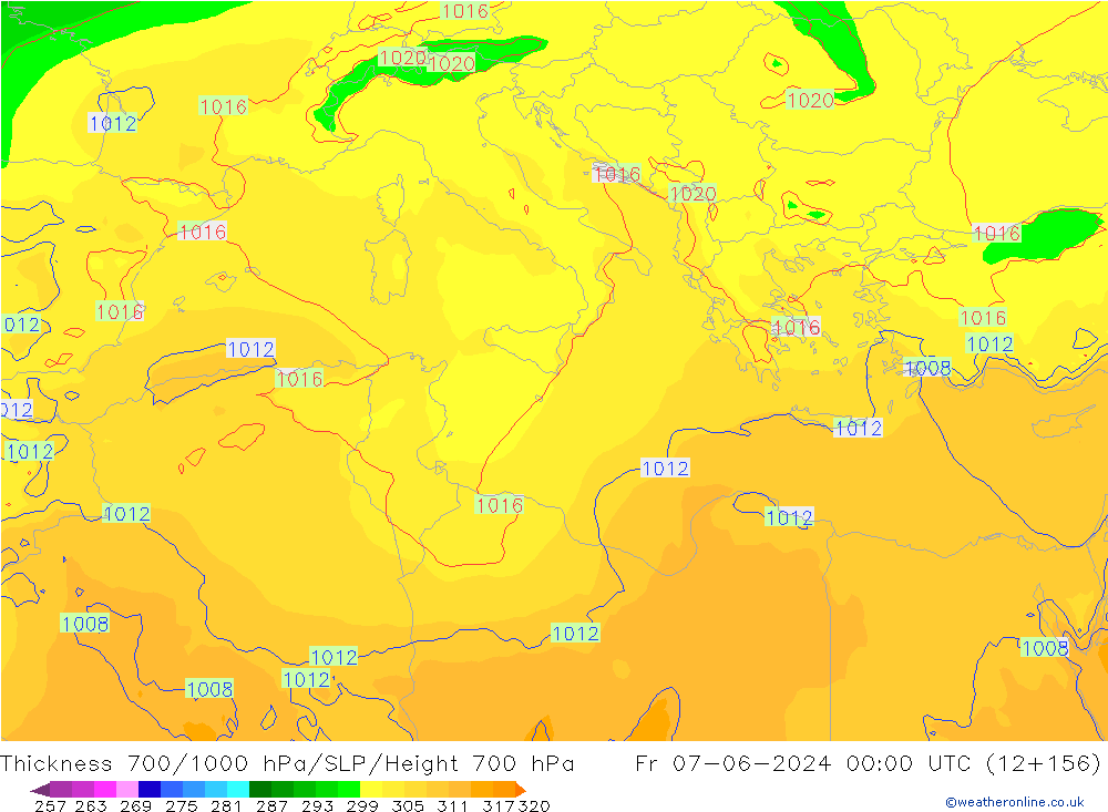 Thck 700-1000 hPa ECMWF Pá 07.06.2024 00 UTC