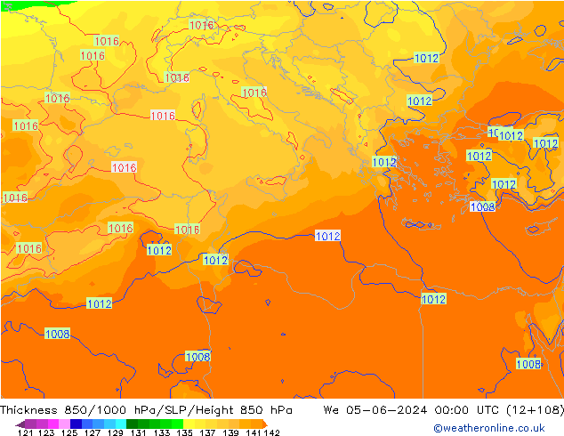 Thck 850-1000 гПа ECMWF ср 05.06.2024 00 UTC