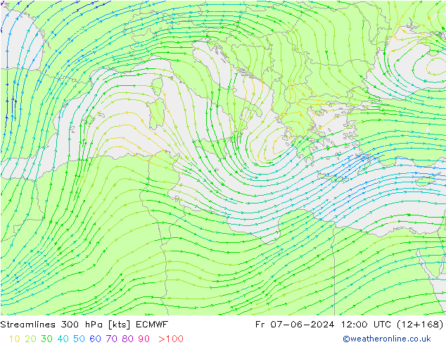 Streamlines 300 hPa ECMWF Fr 07.06.2024 12 UTC