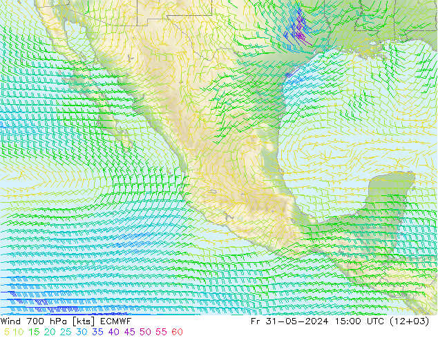 wiatr 700 hPa ECMWF pt. 31.05.2024 15 UTC