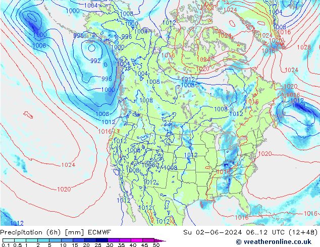 Z500/Rain (+SLP)/Z850 ECMWF Вс 02.06.2024 12 UTC