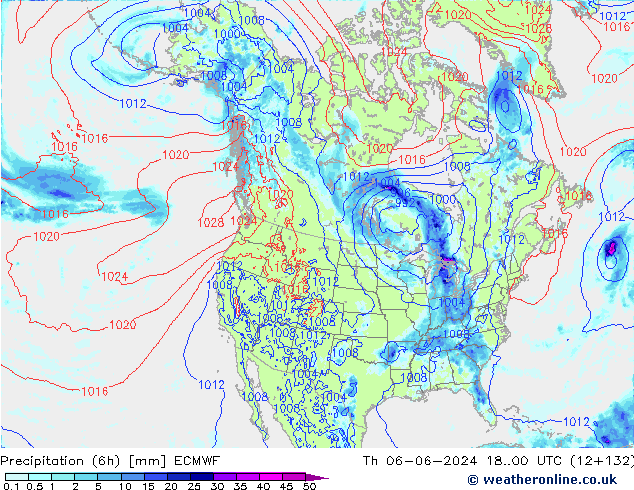 осадки (6h) ECMWF чт 06.06.2024 00 UTC