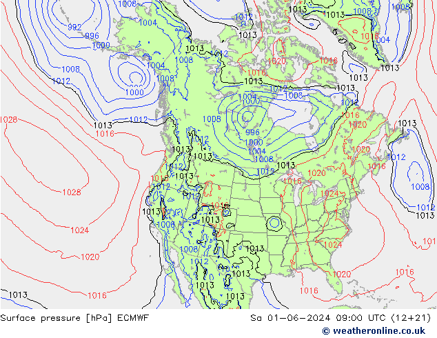Surface pressure ECMWF Sa 01.06.2024 09 UTC