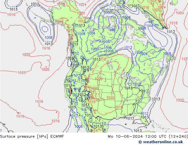Bodendruck ECMWF Mo 10.06.2024 12 UTC
