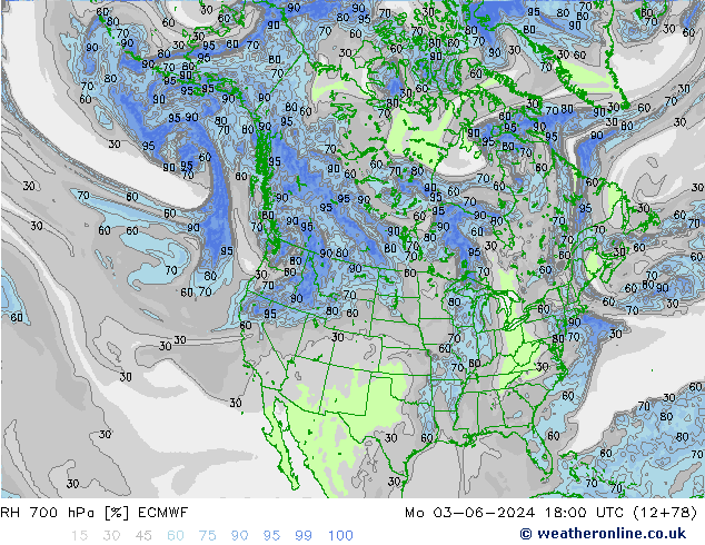 RH 700 гПа ECMWF пн 03.06.2024 18 UTC