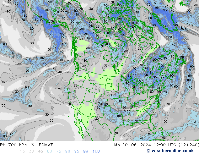 RH 700 hPa ECMWF Mo 10.06.2024 12 UTC