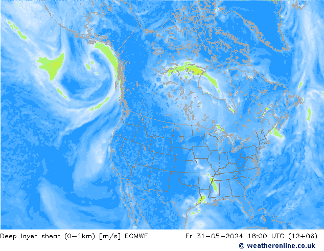 Deep layer shear (0-1km) ECMWF vr 31.05.2024 18 UTC