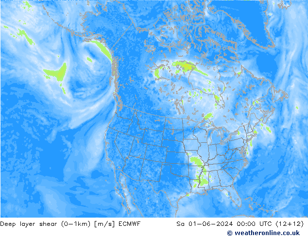 Deep layer shear (0-1km) ECMWF Sa 01.06.2024 00 UTC