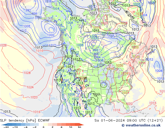 Tendenza di Pressione ECMWF sab 01.06.2024 09 UTC