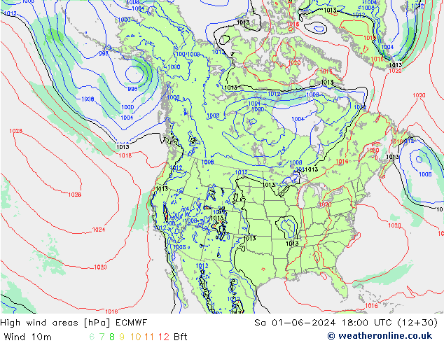 High wind areas ECMWF Sáb 01.06.2024 18 UTC