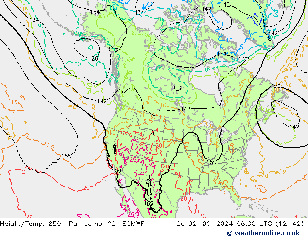 Height/Temp. 850 hPa ECMWF So 02.06.2024 06 UTC