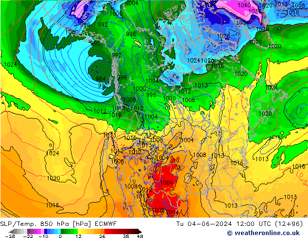 850 hPa Yer Bas./Sıc ECMWF Sa 04.06.2024 12 UTC