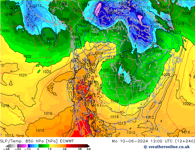 SLP/Temp. 850 hPa ECMWF Mo 10.06.2024 12 UTC