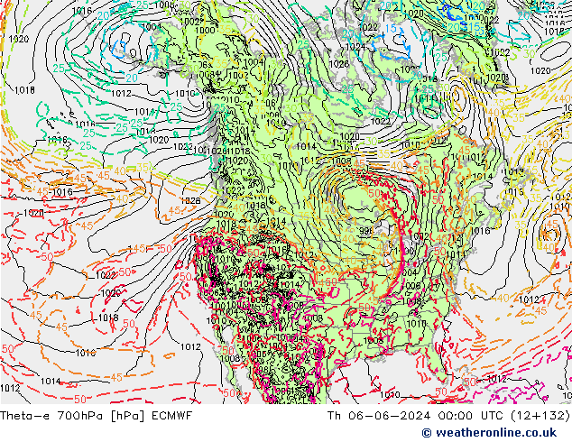 Theta-e 700hPa ECMWF gio 06.06.2024 00 UTC