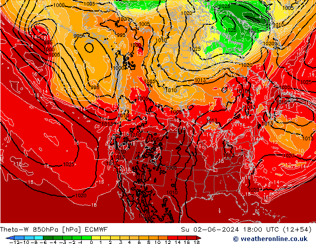 Theta-W 850hPa ECMWF So 02.06.2024 18 UTC