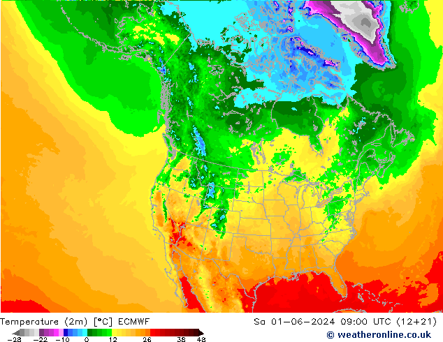 карта температуры ECMWF сб 01.06.2024 09 UTC