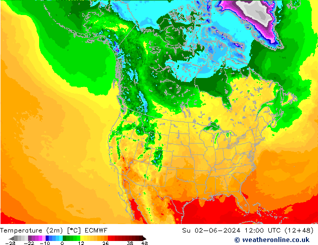 Temperatura (2m) ECMWF dom 02.06.2024 12 UTC