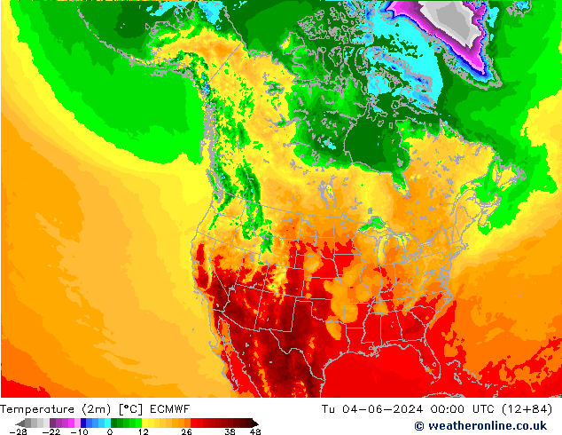 Temperature (2m) ECMWF Tu 04.06.2024 00 UTC