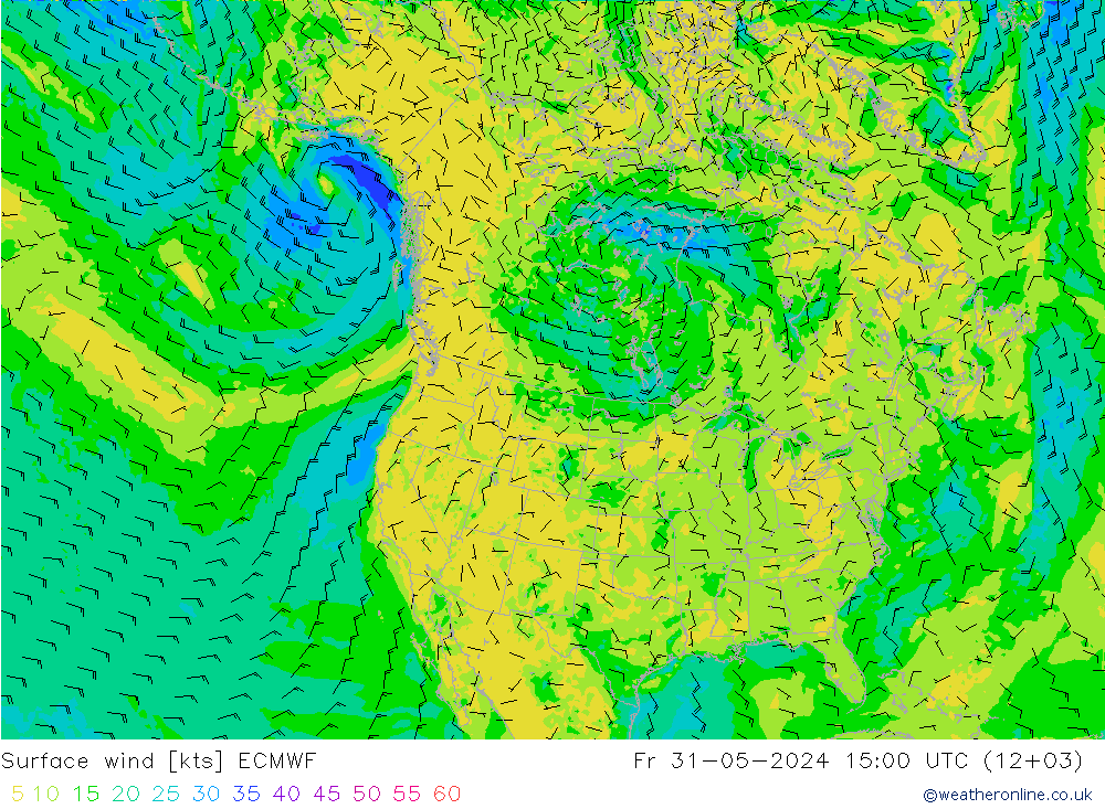 Vento 10 m ECMWF Sex 31.05.2024 15 UTC