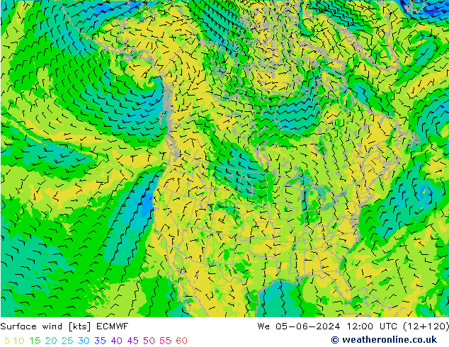 Prec 6h/Wind 10m/950 ECMWF mer 05.06.2024 12 UTC