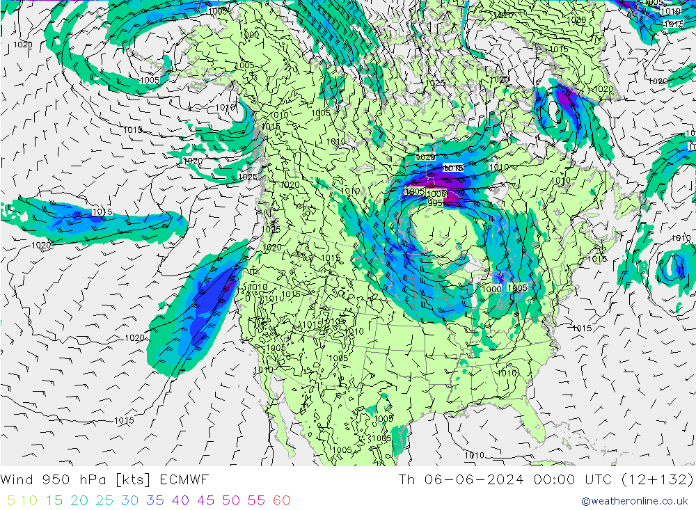 Wind 950 hPa ECMWF do 06.06.2024 00 UTC