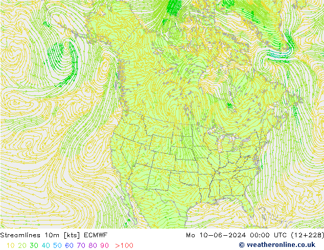 Linha de corrente 10m ECMWF Seg 10.06.2024 00 UTC