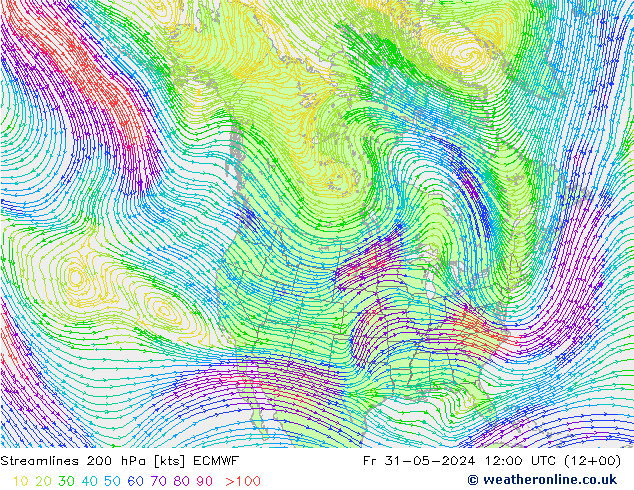 Linha de corrente 200 hPa ECMWF Sex 31.05.2024 12 UTC