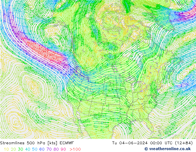 Linea di flusso 500 hPa ECMWF mar 04.06.2024 00 UTC