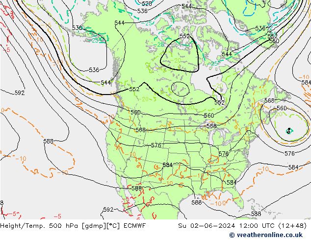 Z500/Yağmur (+YB)/Z850 ECMWF Paz 02.06.2024 12 UTC