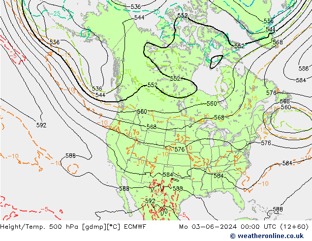 Z500/Rain (+SLP)/Z850 ECMWF lun 03.06.2024 00 UTC