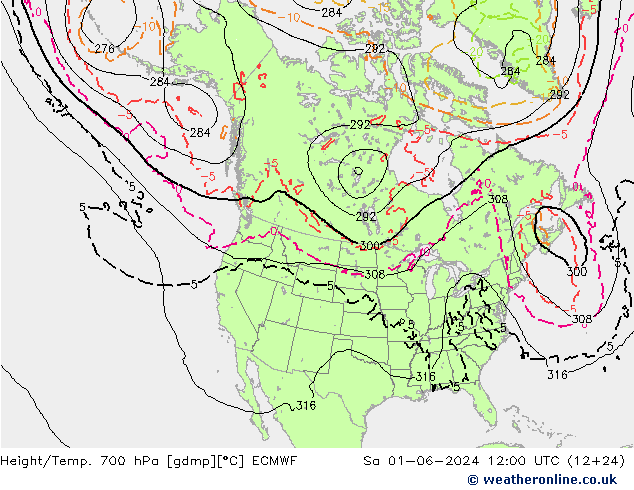 Géop./Temp. 700 hPa ECMWF sam 01.06.2024 12 UTC