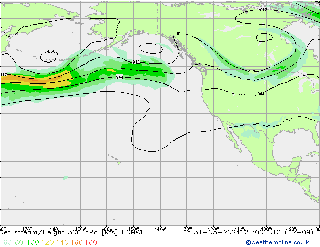 Jet stream/Height 300 hPa ECMWF Fr 31.05.2024 21 UTC