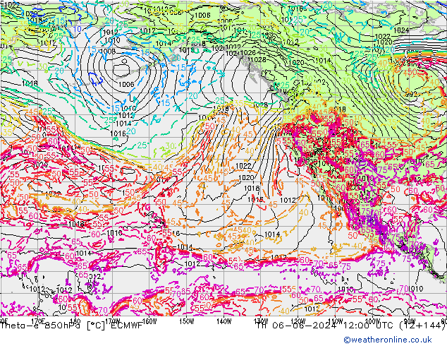 Theta-e 850hPa ECMWF gio 06.06.2024 12 UTC