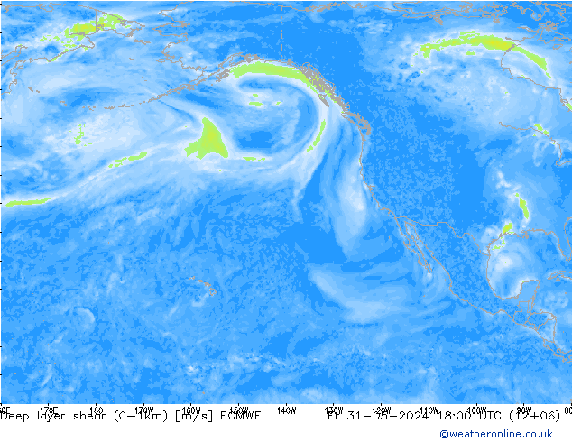 Deep layer shear (0-1km) ECMWF Cu 31.05.2024 18 UTC