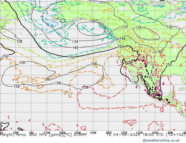 Height/Temp. 850 hPa ECMWF Ter 04.06.2024 18 UTC