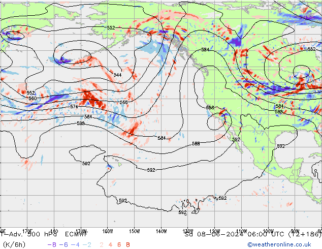 T-Adv. 500 hPa ECMWF Sa 08.06.2024 06 UTC