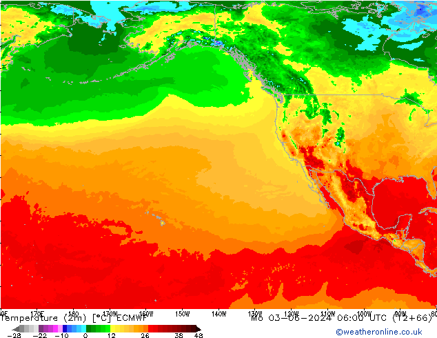 mapa temperatury (2m) ECMWF pon. 03.06.2024 06 UTC