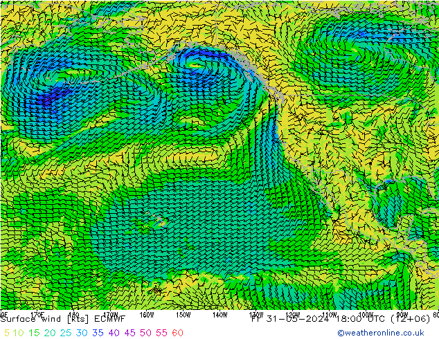 Vento 10 m ECMWF Sex 31.05.2024 18 UTC