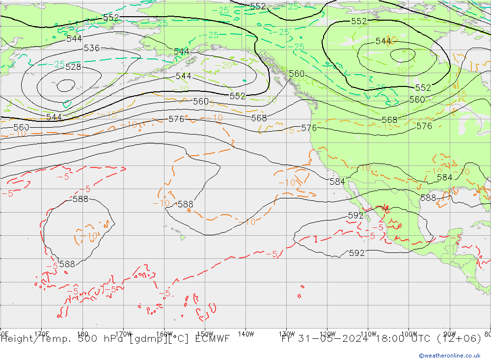 Height/Temp. 500 hPa ECMWF Sex 31.05.2024 18 UTC