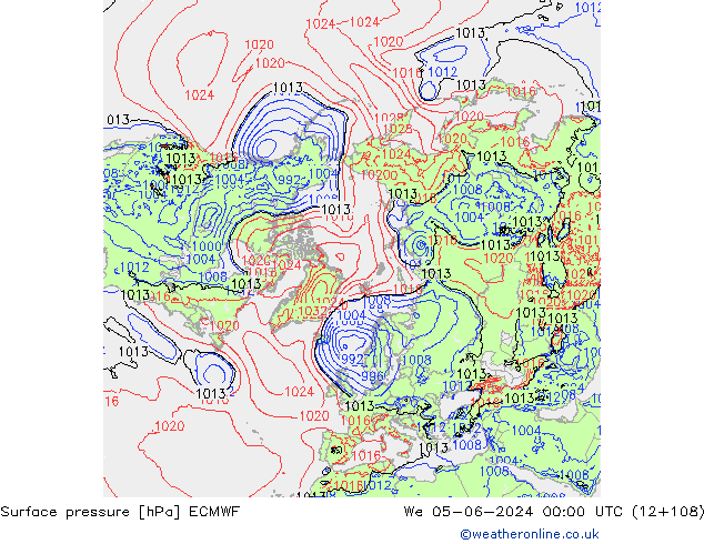 pressão do solo ECMWF Qua 05.06.2024 00 UTC