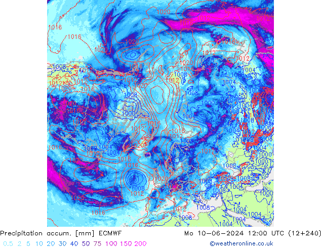 Precipitation accum. ECMWF Po 10.06.2024 12 UTC